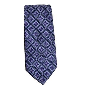 Bugatchi Mens Silk Tie Purple Grey Geometric Medallion Made in Italy Necktie